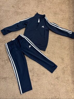 adidas Navy Track Jacket and Pants with White Stripes